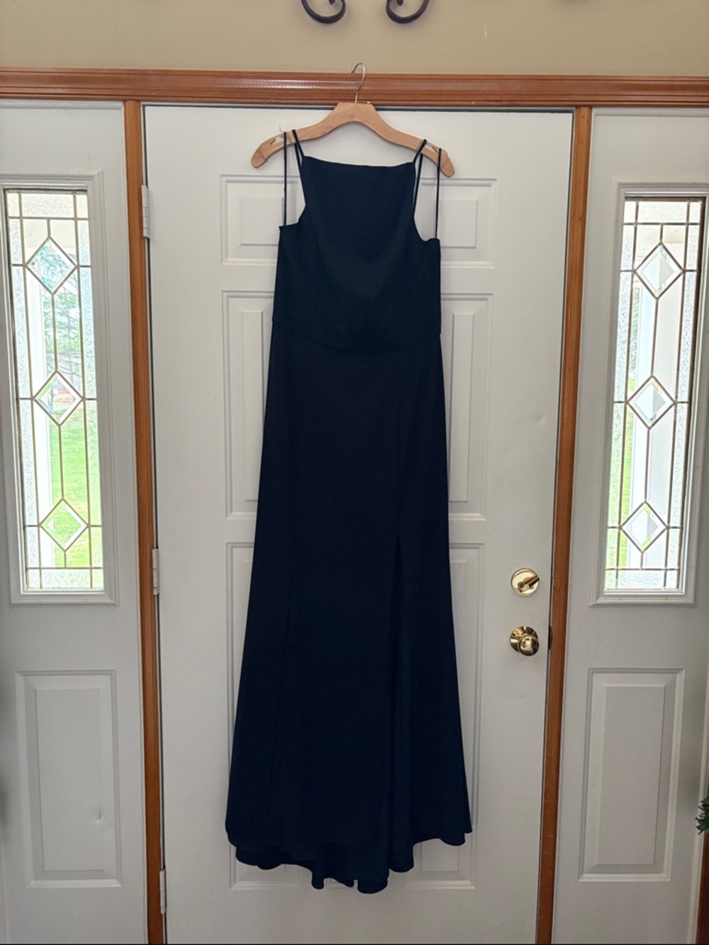 Classic Navy Spaghetti-Strap Evening Dress